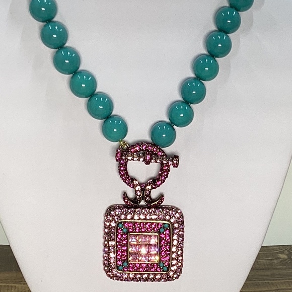 Heidi Daus Necklace- Tantalizing Trio Beaded Crystal Drop Toggle - Picture 2 of 4